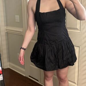 Forever 21 Black Halter Bubble-Hem Mini Dress